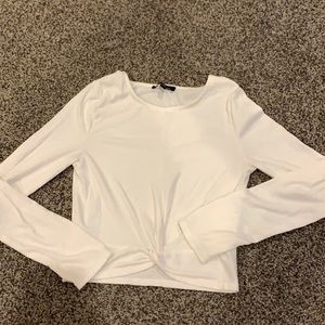 White ribbed knotted long sleeve